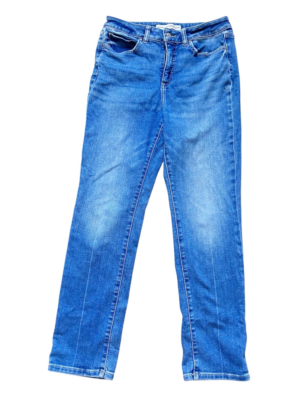 Denver Hayes Light Blue High-Rise Straight Jeans Size 12x30 Stretch Distressed
